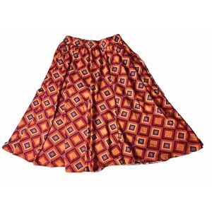 LuLaRoe Madison Skirt Womens S Orange Geometric Colorful Pleated‎ Pockets Career